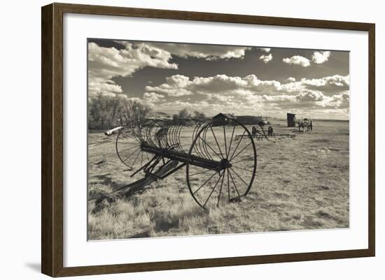 Antique Hay Raker, Prairie Homestead, Cactus Flat, South Dakota, USA-Walter Bibikow-Framed Photographic Print