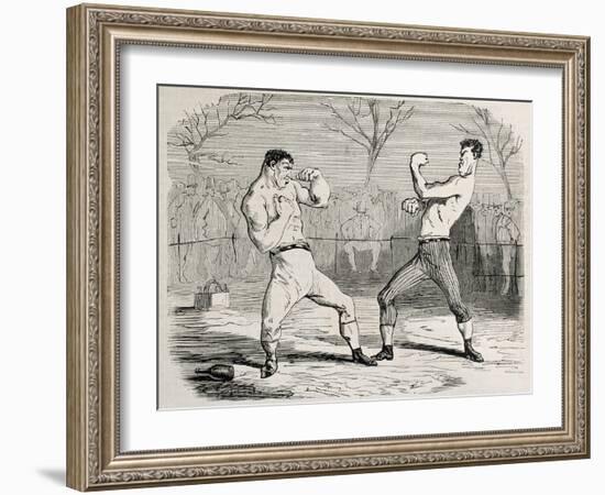 Antique Humorous Illustration Of A Boxing Match Beginning-marzolino-Framed Art Print