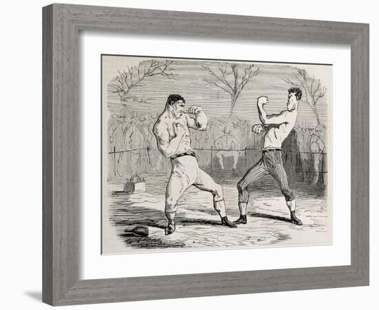 Antique Humorous Illustration Of A Boxing Match Beginning-marzolino-Framed Art Print