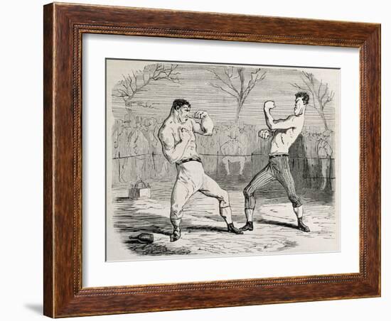 Antique Humorous Illustration Of A Boxing Match Beginning-marzolino-Framed Art Print