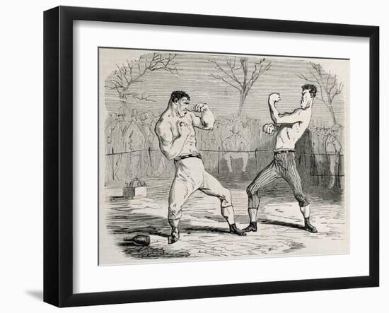 Antique Humorous Illustration Of A Boxing Match Beginning-marzolino-Framed Art Print