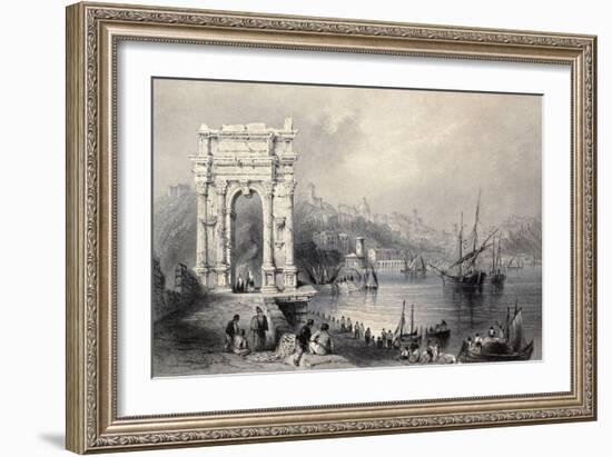 Antique Illustration Of Arco Di Traiano In Ancona, Italy-marzolino-Framed Art Print