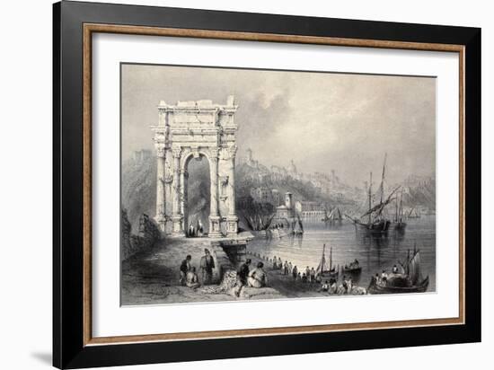 Antique Illustration Of Arco Di Traiano In Ancona, Italy-marzolino-Framed Art Print