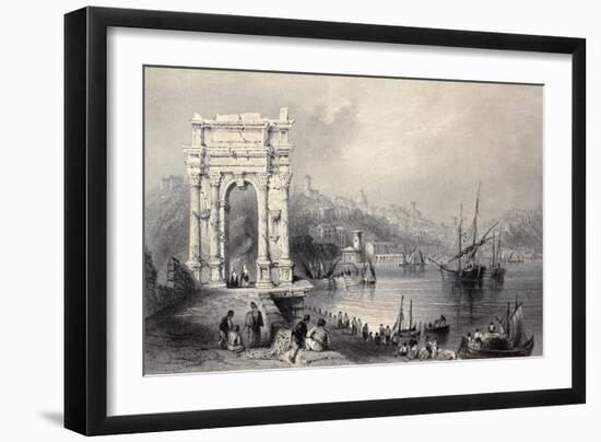 Antique Illustration Of Arco Di Traiano In Ancona, Italy-marzolino-Framed Art Print