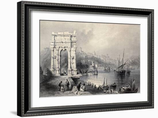 Antique Illustration Of Arco Di Traiano In Ancona, Italy-marzolino-Framed Art Print