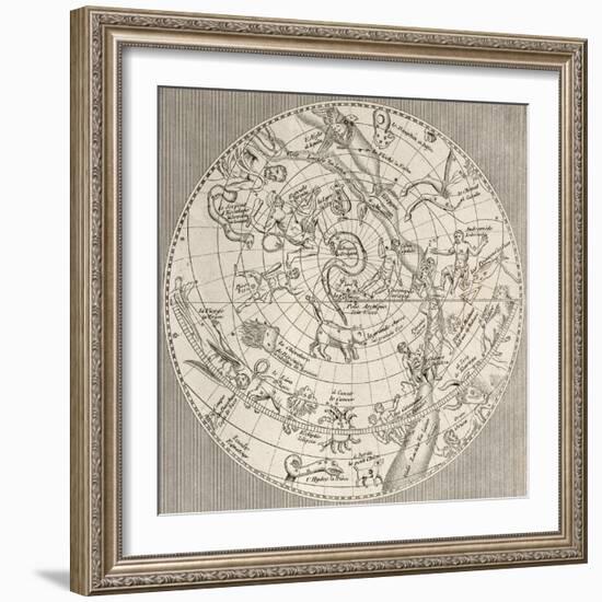 Antique Illustration Of Celestial Planisphere (Northern Hemisphere) With Constellations-marzolino-Framed Premium Giclee Print