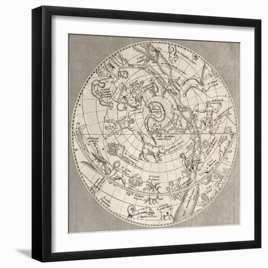 Antique Illustration Of Celestial Planisphere (Northern Hemisphere) With Constellations-marzolino-Framed Premium Giclee Print