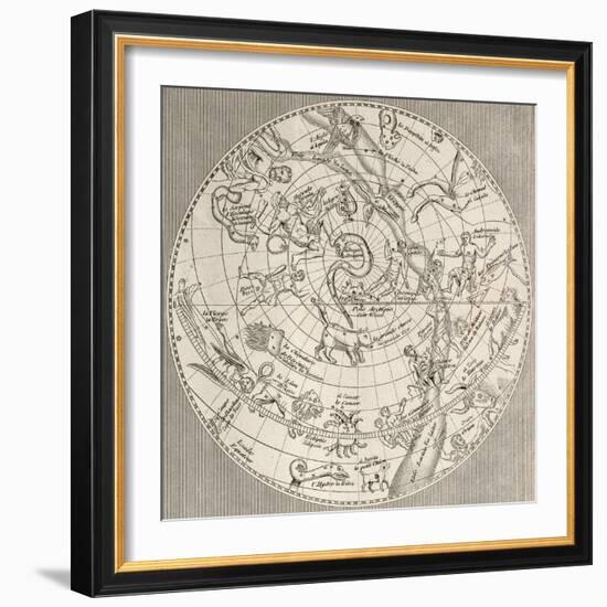 Antique Illustration Of Celestial Planisphere (Northern Hemisphere) With Constellations-marzolino-Framed Premium Giclee Print