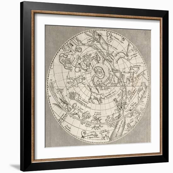 Antique Illustration Of Celestial Planisphere (Northern Hemisphere) With Constellations-marzolino-Framed Art Print