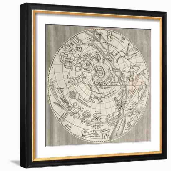 Antique Illustration Of Celestial Planisphere (Northern Hemisphere) With Constellations-marzolino-Framed Art Print