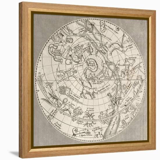 Antique Illustration Of Celestial Planisphere (Northern Hemisphere) With Constellations-marzolino-Framed Stretched Canvas