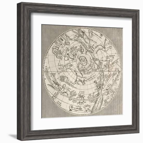 Antique Illustration Of Celestial Planisphere (Northern Hemisphere) With Constellations-marzolino-Framed Art Print