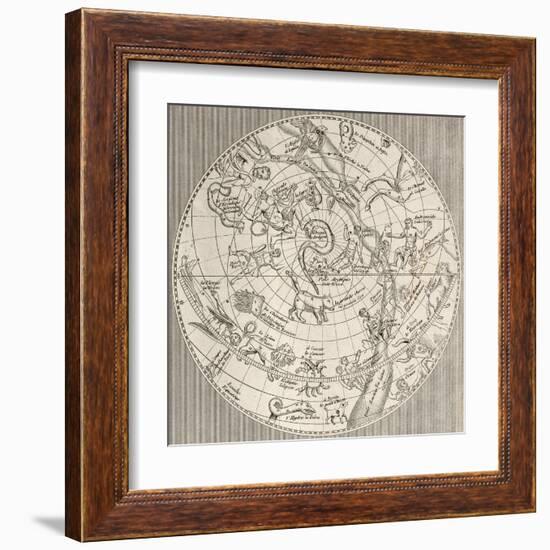 Antique Illustration Of Celestial Planisphere (Northern Hemisphere) With Constellations-marzolino-Framed Art Print