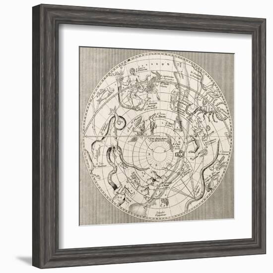 Antique Illustration Of Celestial Planisphere (Southern Hemisphere) With Constellations-marzolino-Framed Art Print