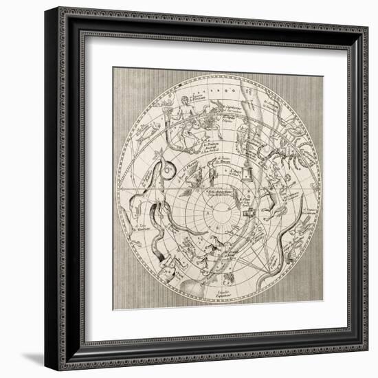 Antique Illustration Of Celestial Planisphere (Southern Hemisphere) With Constellations-marzolino-Framed Art Print