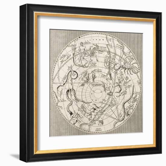 Antique Illustration Of Celestial Planisphere (Southern Hemisphere) With Constellations-marzolino-Framed Art Print