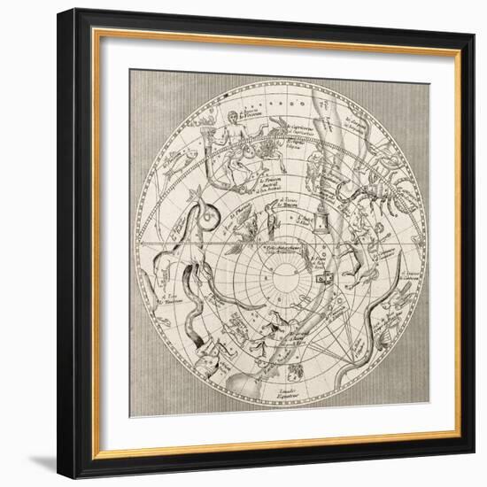 Antique Illustration Of Celestial Planisphere (Southern Hemisphere) With Constellations-marzolino-Framed Art Print