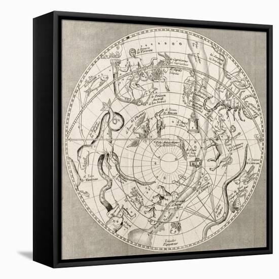 Antique Illustration Of Celestial Planisphere (Southern Hemisphere) With Constellations-marzolino-Framed Stretched Canvas