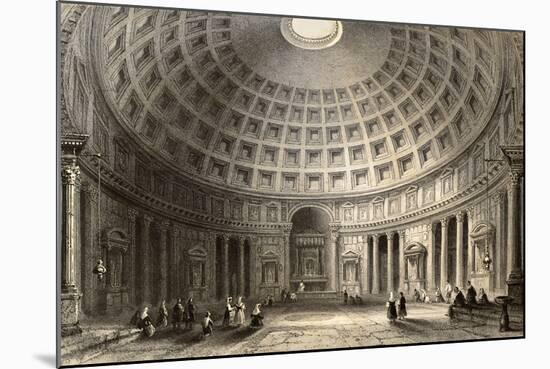 Antique Illustration Of Pantheon In Rome, Italy-marzolino-Mounted Art Print