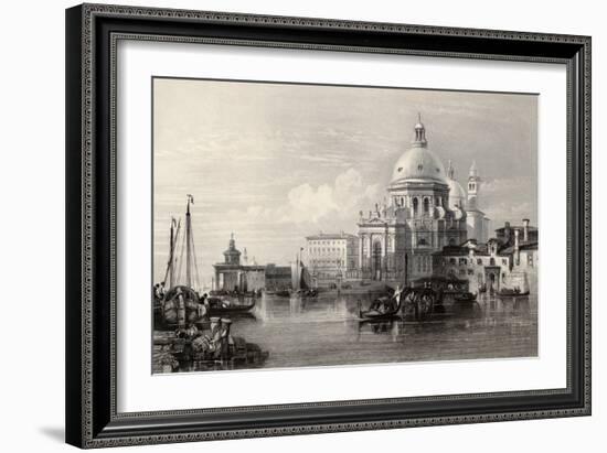 Antique Illustration Of Santa Maria Della Salute Basilica, Venice, Italy-marzolino-Framed Art Print