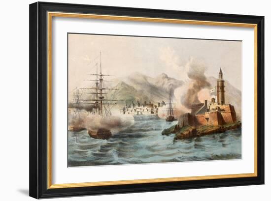 Antique Illustration Shows Palermo Bombing In 1860 By Bourbon'S Fleet-marzolino-Framed Art Print