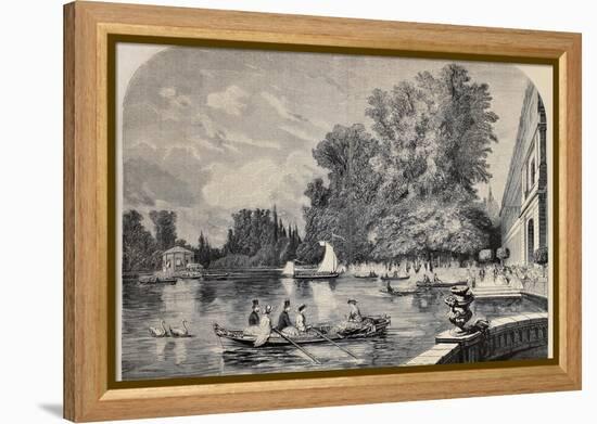 Antique Illustrations Of Fontainebleau Basin And Castle-marzolino-Framed Stretched Canvas