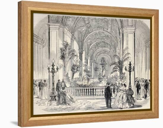 Antique Illustrtation of Tropical Garden at Hotel De Ville Interior, Paris. Original, from Drawing-marzolino-Framed Premier Image Canvas