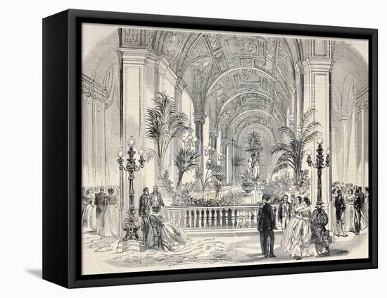 Antique Illustrtation of Tropical Garden at Hotel De Ville Interior, Paris. Original, from Drawing-marzolino-Framed Premier Image Canvas