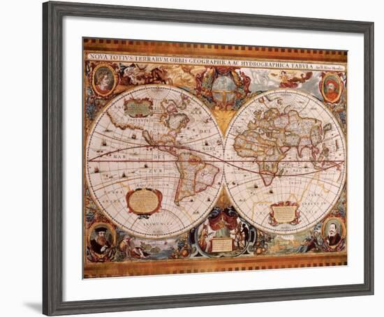 Antique Map, Geographica, c.1630-Henricus Hondius-Framed Art Print