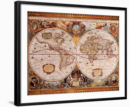 Antique Map, Geographica, c.1630-Henricus Hondius-Framed Art Print