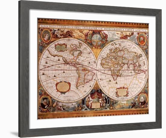 Antique Map, Geographica, c.1630-Henricus Hondius-Framed Art Print