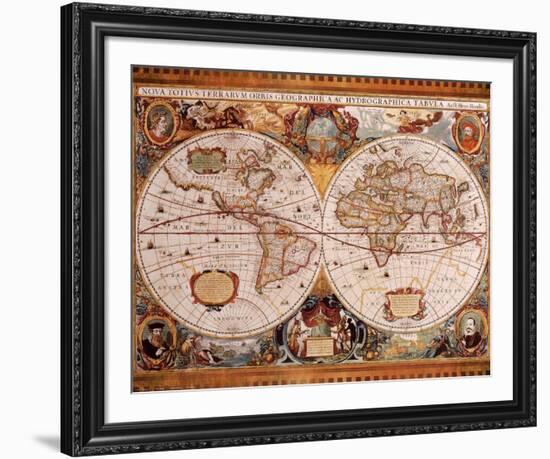 Antique Map, Geographica, c.1630-Henricus Hondius-Framed Art Print