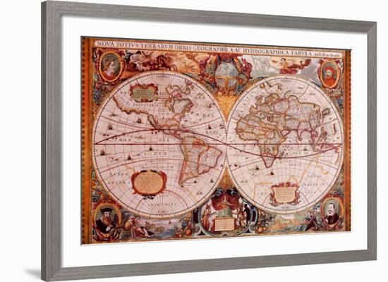 Antique Map, Geographica, c.1630-Henricus Hondius-Framed Art Print