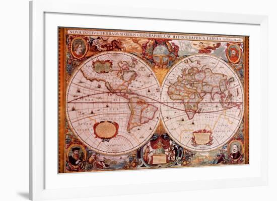 Antique Map, Geographica, c.1630-Henricus Hondius-Framed Art Print