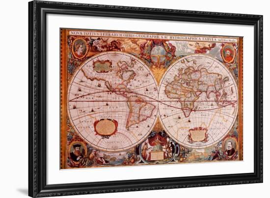 Antique Map, Geographica, c.1630-Henricus Hondius-Framed Art Print