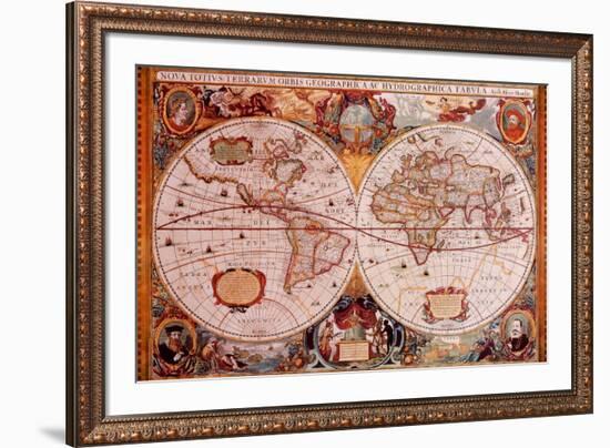 Antique Map, Geographica, c.1630-Henricus Hondius-Framed Art Print