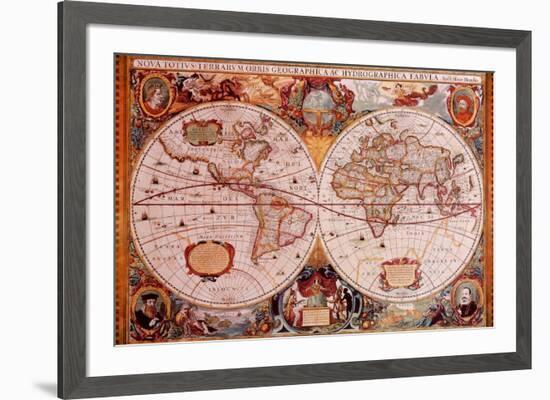 Antique Map, Geographica, c.1630-Henricus Hondius-Framed Art Print