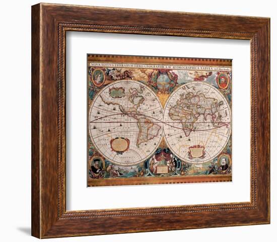 Antique Map, Geographica, c.1630-Henricus Hondius-Framed Premium Giclee Print