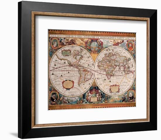 Antique Map, Geographica, c.1630-Henricus Hondius-Framed Premium Giclee Print