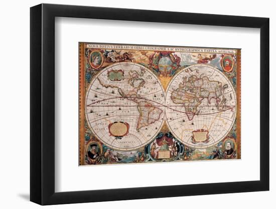 Antique Map, Geographica, Ca. 1630-Henricus Hondius-Framed Premium Giclee Print