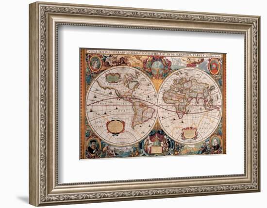 Antique Map, Geographica, Ca. 1630-Henricus Hondius-Framed Premium Giclee Print