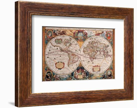 Antique Map, Geographica, Ca. 1630-Henricus Hondius-Framed Premium Giclee Print