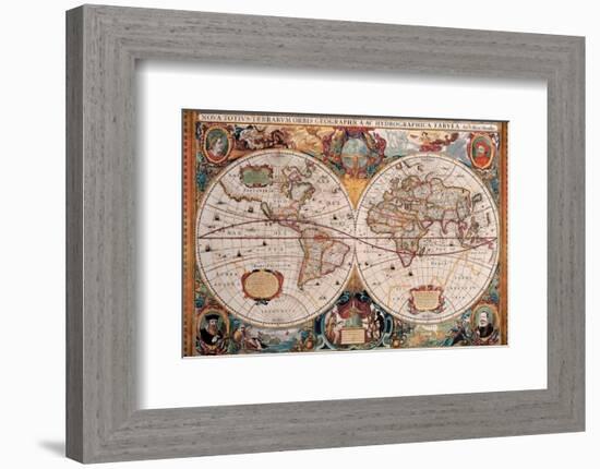 Antique Map, Geographica, Ca. 1630-Henricus Hondius-Framed Premium Giclee Print