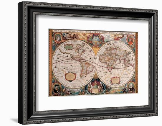 Antique Map, Geographica, Ca. 1630-Henricus Hondius-Framed Premium Giclee Print