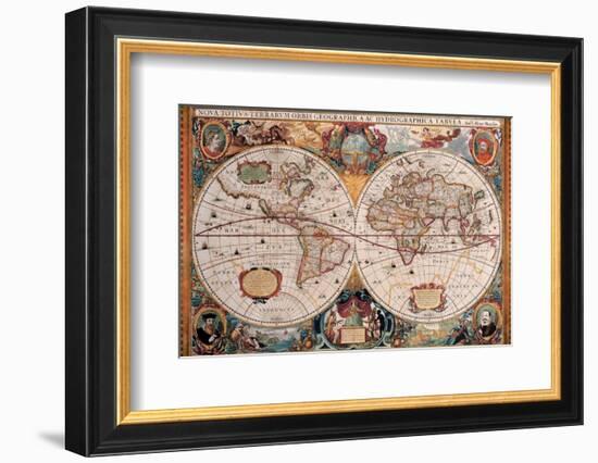 Antique Map, Geographica, Ca. 1630-Henricus Hondius-Framed Premium Giclee Print