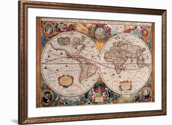 Antique Map, Geographica, Ca. 1630-Henricus Hondius-Framed Premium Giclee Print