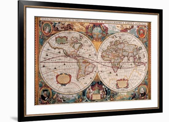 Antique Map, Geographica, Ca. 1630-Henricus Hondius-Framed Premium Giclee Print