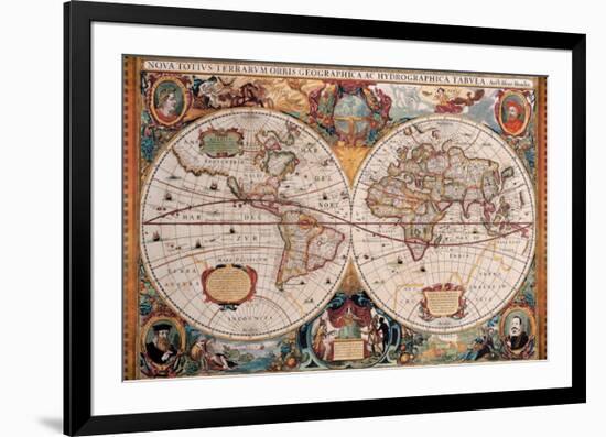 Antique Map, Geographica, Ca. 1630-Henricus Hondius-Framed Premium Giclee Print