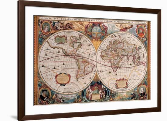 Antique Map, Geographica, Ca. 1630-Henricus Hondius-Framed Premium Giclee Print