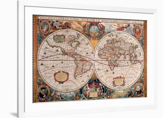 Antique Map, Geographica, Ca. 1630-Henricus Hondius-Framed Premium Giclee Print